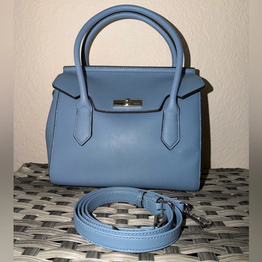 Nine West Light Blue Structured Top Handle Crossbody - Picture 1 of 14